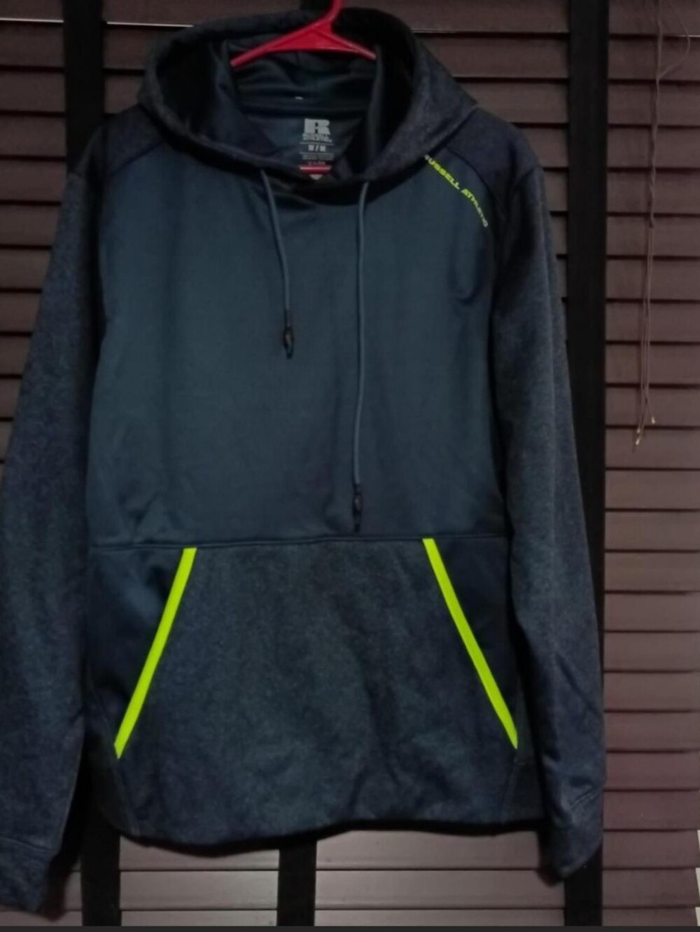 Russell Athletic Men's Charcoal Gray Hooded Pullover with Lime Trim